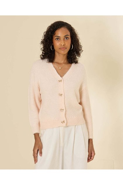 Women Pink Button-Through Knit Cardigan