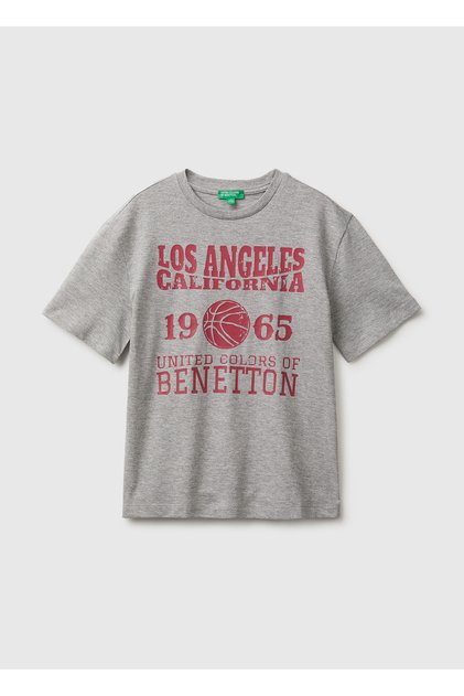 Boy's Gray Melange Short Sleeve T-Shirt with Embroidery on the Front