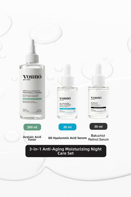 3-Piece Anti-Aging Moisturizing Night Care Set | Tonic + Retinol + 8D Ha Serum