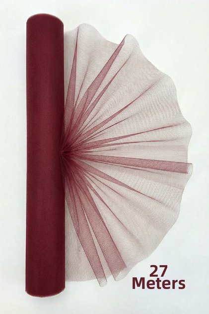27 Meters Iranian Greek Tulle Burgundy, Engagement Dowry Bundle Door Birthday Convoy Party Decor Ornament (Width 70cm)