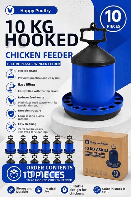 10 Pieces 10 kg Hanging Chicken Feeder 10 Lt Plastic Winged Feeder for Chicken, Chick, Turkey, Goose, Duck, Pigeon