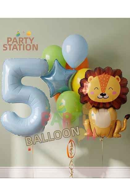 Safari Lion Themed 1St Birthday Balloon Set 9 Piece Animal Figure Foil Balloon Party Decoration