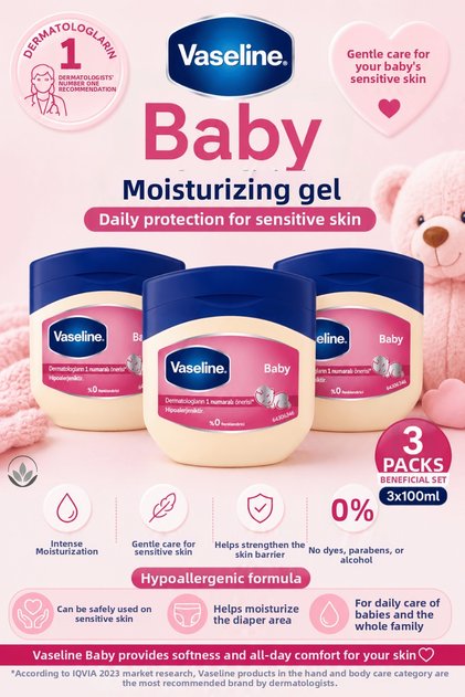 Baby Moisturizing Gel 100 ml X 3 Pieces Advantageous Set | Intensive Moisturizing Vaseline for Sensitive Skin | Baby and Adult Use