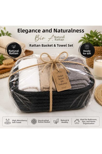 Wicker Basket and Towel Set, Set with 3 Towels, Gift Bathroom Towel Set
