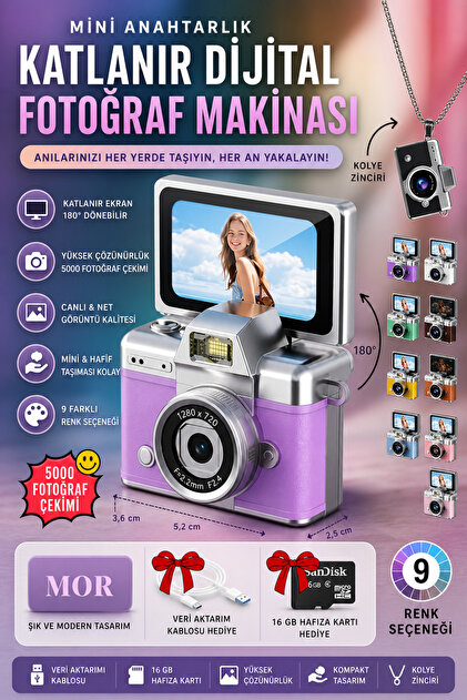 【64GBMaiyaPen付】First Little ReadersA-EF nextbuy Mini Dijital Avuç İçi Kamera Katlanabilir Ekranlı Retro