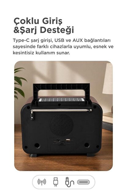 Torima Bluetooth Hoparlör Nostaljik Solar Panelli Speaker D72