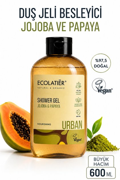 Duş Jeli Jojoba ve Papaya Özlü Vegan %97,5 Doğal İçerik 600 ml