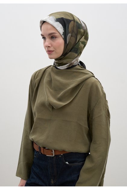 Gardenia Desen Pamuklu Viskon Eşarp Siyah