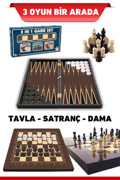 Alpsan Lotus Platin Üçlü Oyun Seti (Tavla-Dama-Satranç) Büyük Boy
