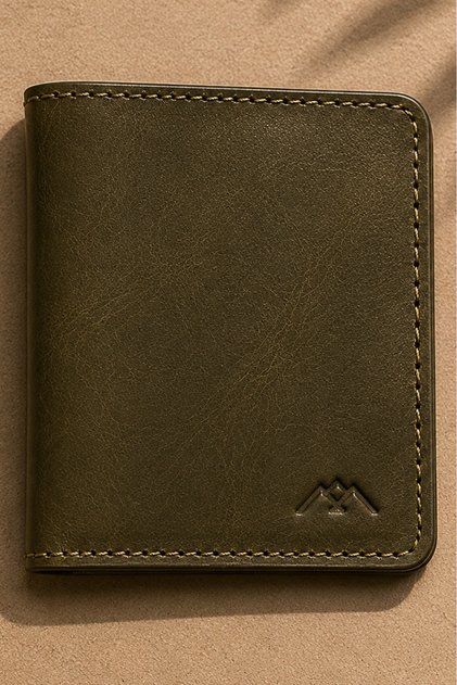 Green Foldable Closed Genuine Leather Men's Card Holder 7260
