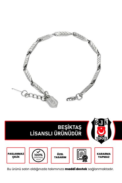 Bjk Logo Striped Adjustable 19 cm Steel Bracelet Gray Licensed Fan Bracelet
