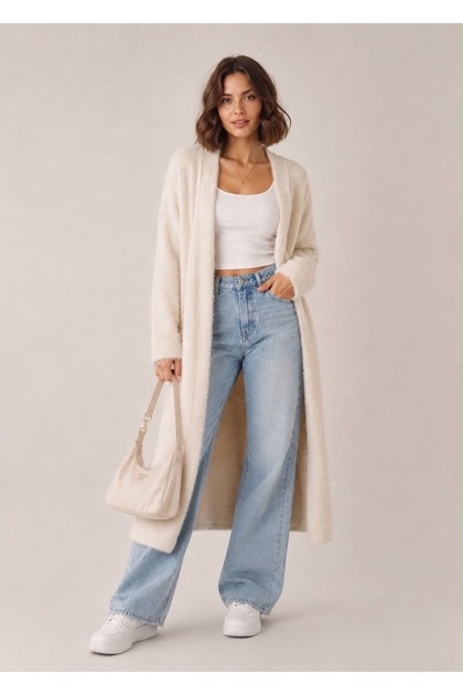 Women's Shawl Collar Plain Weave Long Knit Cardigan