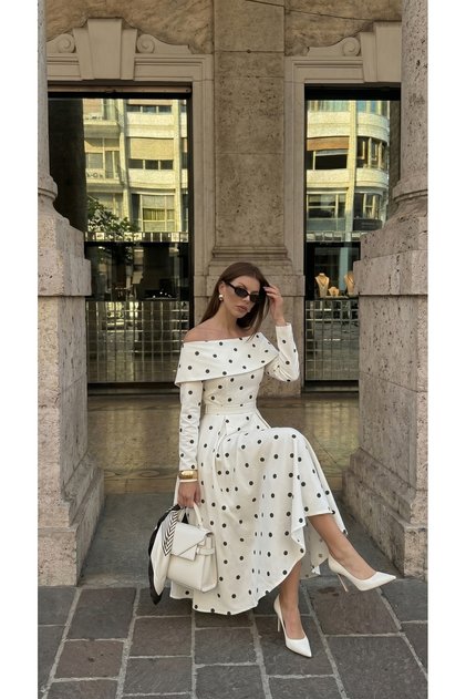 Noir Polka Elbise-26010
