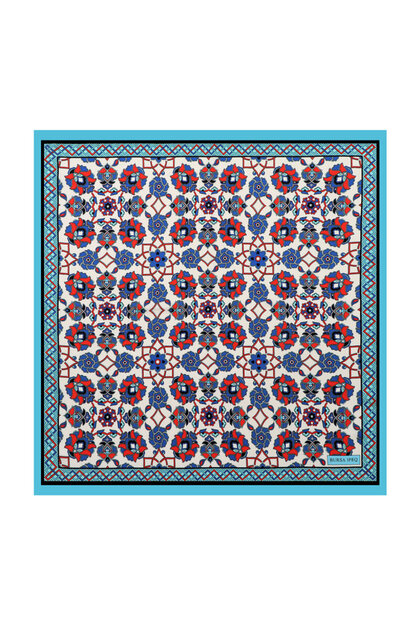 Turquoise Motif Pattern Silky Handkerchief