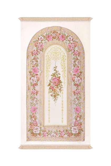 Cream Mihrap Pattern Embossed Special Woven Prayer Rug