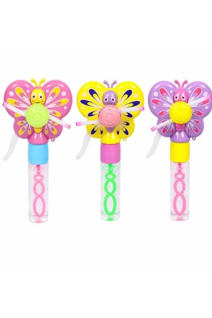 Kids Butterfly Bubble Wand Fan Toy Set with Bubble Solution Plastic Outdoor Party Toy for Boys & Girls 3 Pieces