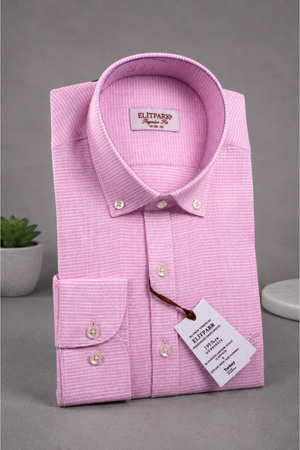 100% Cotton Pink Long Sleeve Cotton Pocketless Regular Fit Premium Men's Shirt