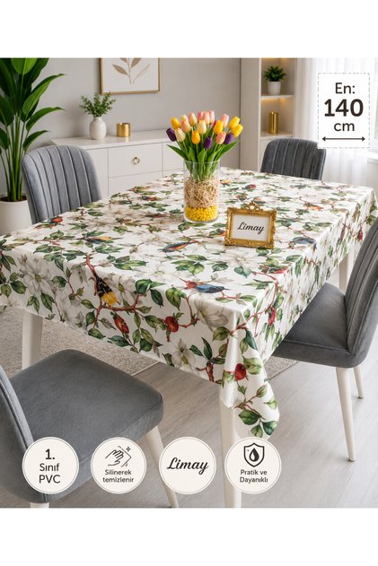 1.Grade PVC Tablecloth - Bird Pattern - Non-Slip - Wipeable/washable