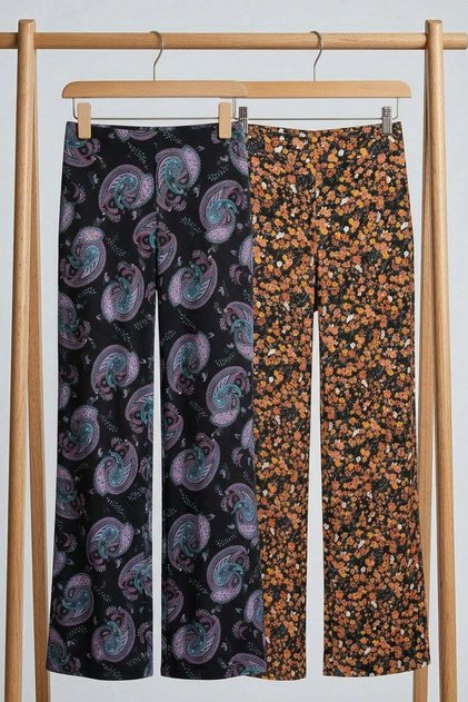2 Pieces Comfortable Fit High Waist Wide-Leg Viscose Mix Women's Trousers