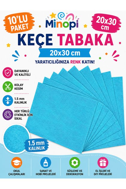 Blue Felt Sheet 10 Pack 20X30 cm - 1.5 mm Thickness