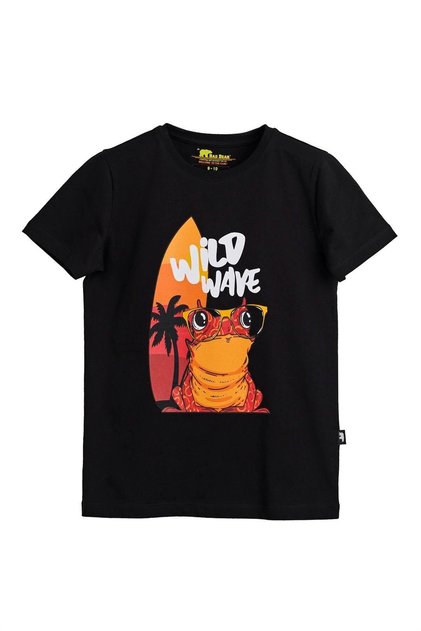 Wave Black Printed Kids T-Shirt
