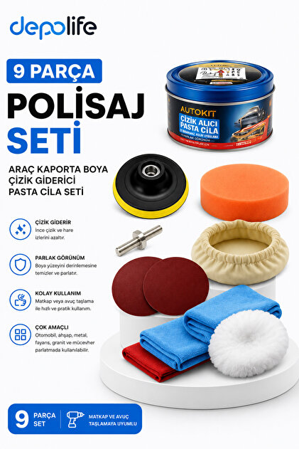 Depolife Araç Kaporta Boya Tampon Cizik Giderici Pasta Cila Seti