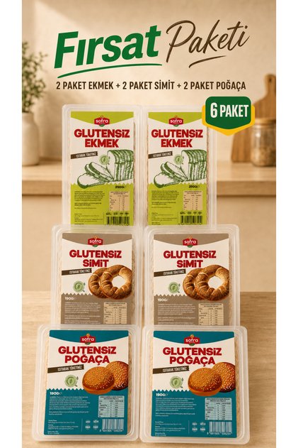 GLUTENSİZ FIRSAT SETİ EKMEK + SİMİT + POĞAÇA (2'ŞER PAKET)
