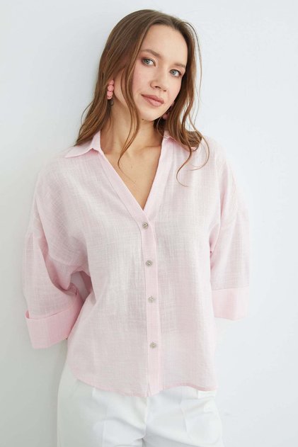 Linen Look Capri Sleeve Shirt