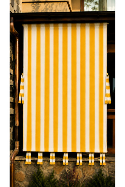 Water Resistant Cornice Balcony Curtain Decorative Striped Model Yellow White