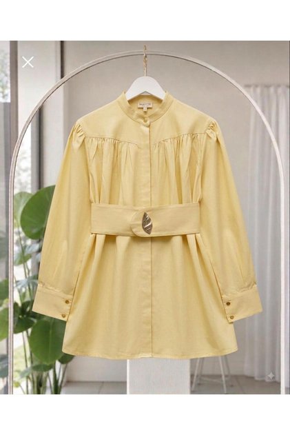 Leaf Brooch and Belt Decorated Loose Tencel Tunic [Buy Small Size, 75 Cm, Wide Fit]