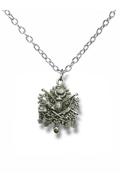 Silver Color Unisex Necklace with Ottoman Tughra Figure – Historical and Noble Design