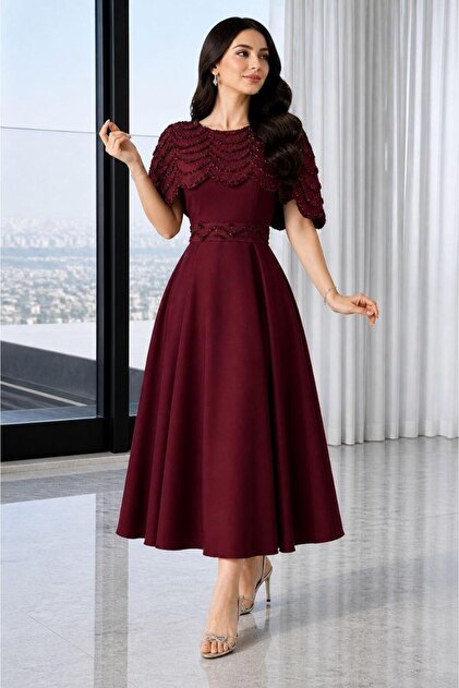 SAMEERAH STYLE Elegant Beaded Midi Evening Dress- Trendyol SAMEERAH STYLE Elegant Beaded Midi Evening Dress- Trendyol