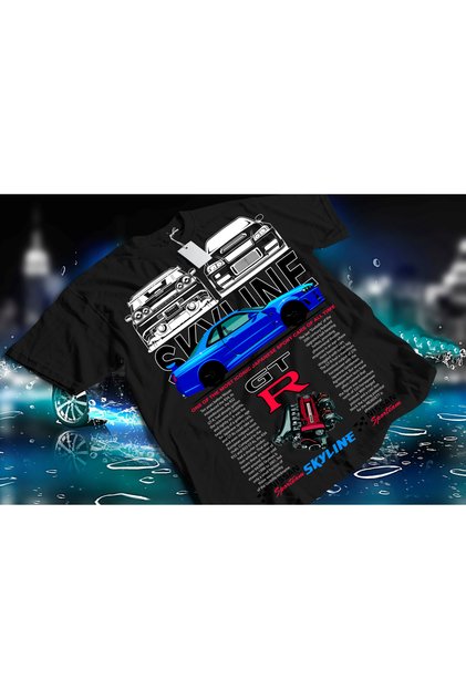 Nissan Skyline Gtr R34 Printed Unisex Black T-Shirt - Jdm Car Design