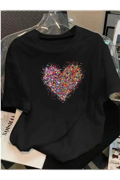 Unisex Oversized Printed Crew Neck Short Sleeve Black T-Shirt
