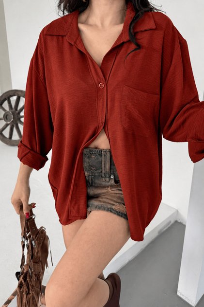 Women's Perla Single Pocket Oversize Shirt, Loose Fit Shirt, Aerobin Shirt