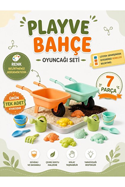 SAZE Çocuk El Arabası Kum Oyuncak Seti Bahçe & Plaj Oyuncağı