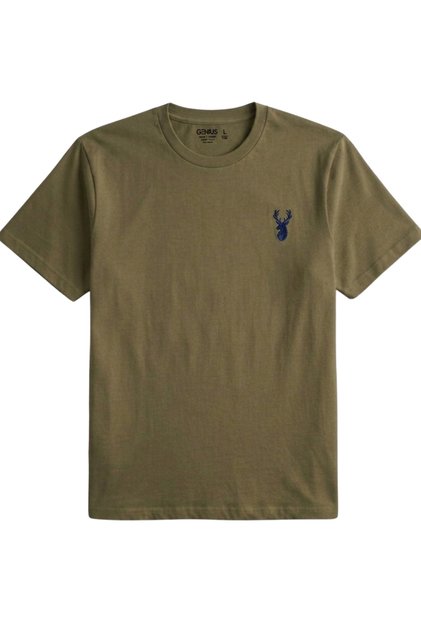 Men's Khaki T-Shirt 100% Cotton Single Jersey Basic T-Shirt Crew Neck Embroidered T-Shirt