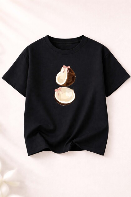 Coconat Print Detailed Women's Crew Neck Cotton T-Shirt