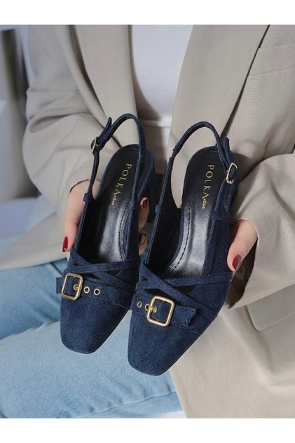 Higher Heel Toe Buckle Open Back Cross Strap High Thick Block Heeled Women's Shoes