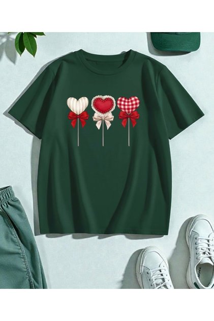 New Season Heart Sugar Printed 100% Cotton Oversize Girls' T-Shirt