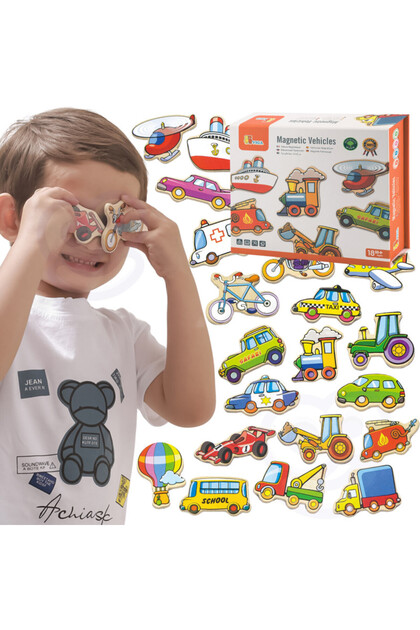 Set magneți din lemn Vehicule 20 piese Toys – jucărie educativă copii 18m +