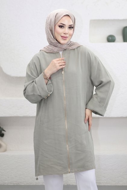 6346 - تونيك طويل مريح مع جيوب بسحاب وتفاصيل أزرار الأكمام