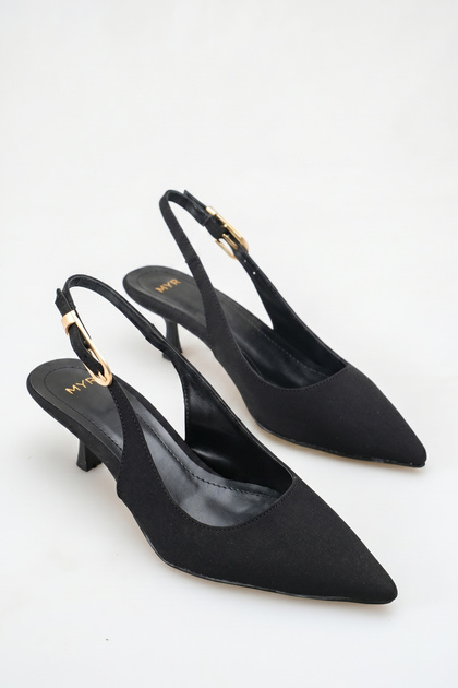 Women's Buckle Open-Back Heeled Shoes Black Satin (5.5 cm)