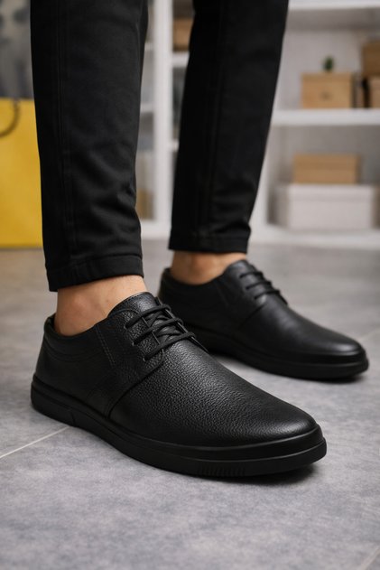 Jy1916 Soles Lace-Up Genuine Leather Men's Casual Classic Shoes Dst - Black