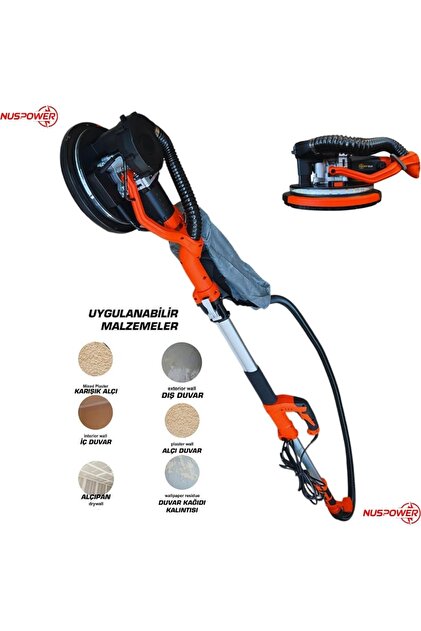 nuspower LED'li Kollu Alçıpan / Duvar Zımpara Makinesi 880W PRO