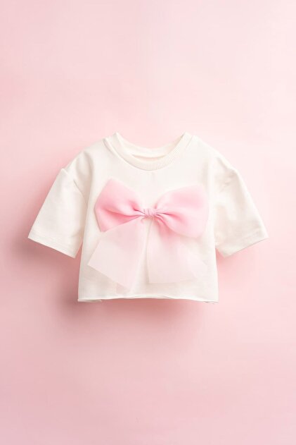 Leila Organza Bow Crop Short Sleeve Girls' T-Shirt