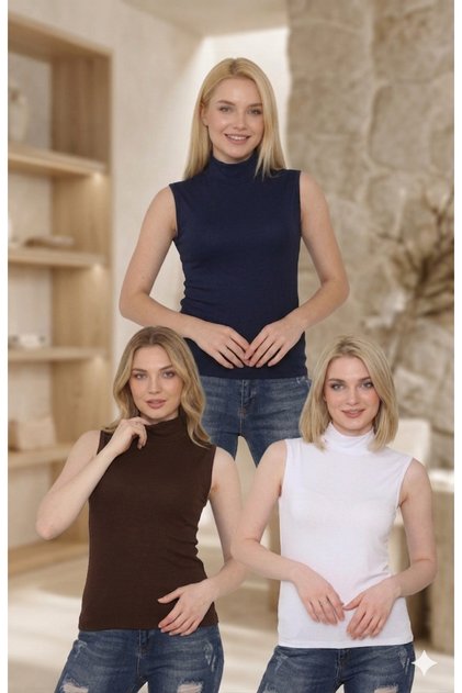 Kadın Lacivert Acı Kahve Beyaz 3'lü Kolsuz Body