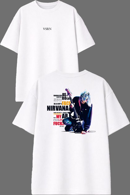 Guitarist Adam Design Front and Back Printed White Oversize t Shirt
