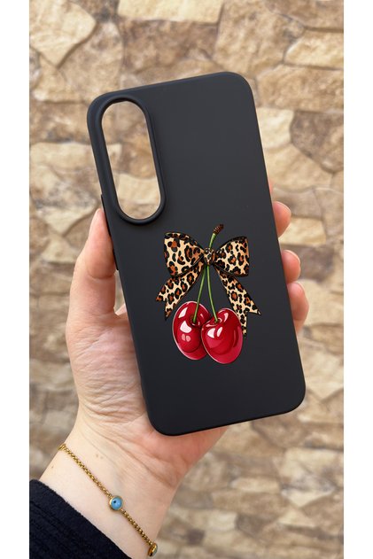 Vivo V70 Fe 5g Compatible Cherry Bow Leopard Pattern Silicone Shock-Absorbing Classic Protected Rubber Case