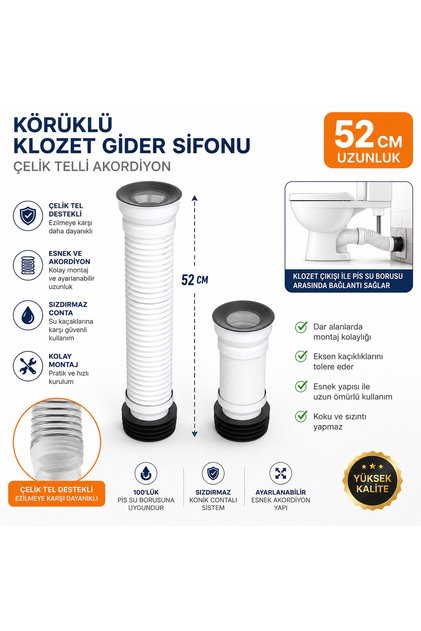 Körüklü Klozet Tahliye Bağlantısı Ayarlanabilir Akordiyon Sifon Körüklü kada